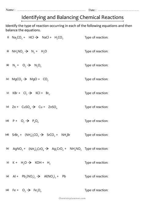 50 Classifying Chemical Reactions Worksheet Answers