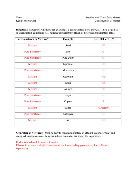 50 Classifying Matter Worksheet Answer Key