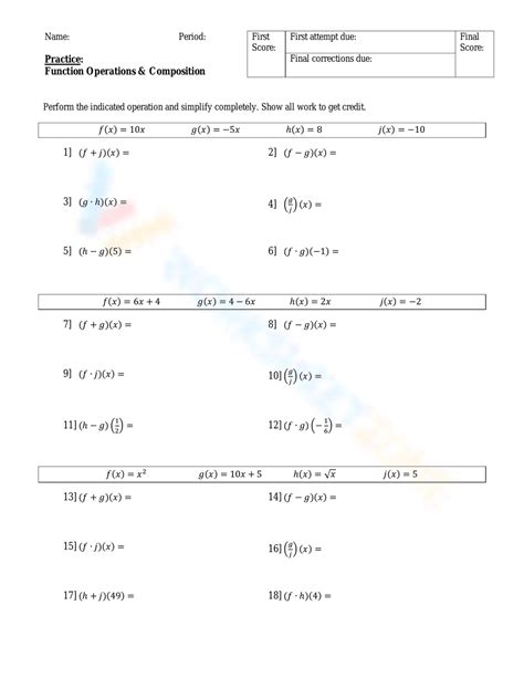 50 Function Operations And Composition Worksheet