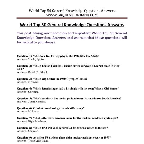 50 General Knowledge Quiz Questions and Answers