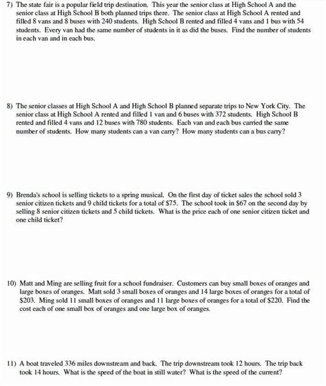 50 Linear Word Problems Worksheet