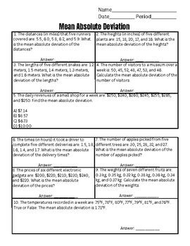 50 Mean Absolute Deviation Worksheet