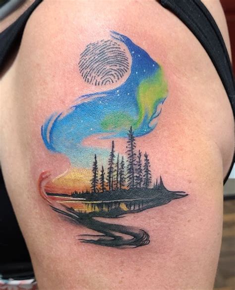 50 Mountain Tattoos Northern lights tattoo, Light tattoo, Aurora
