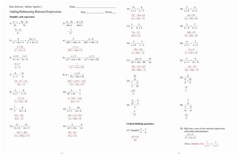 50 Rational Expressions Worksheet Answers