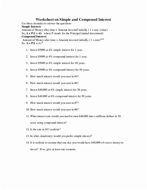 50 Simple And Compound Interest Worksheet