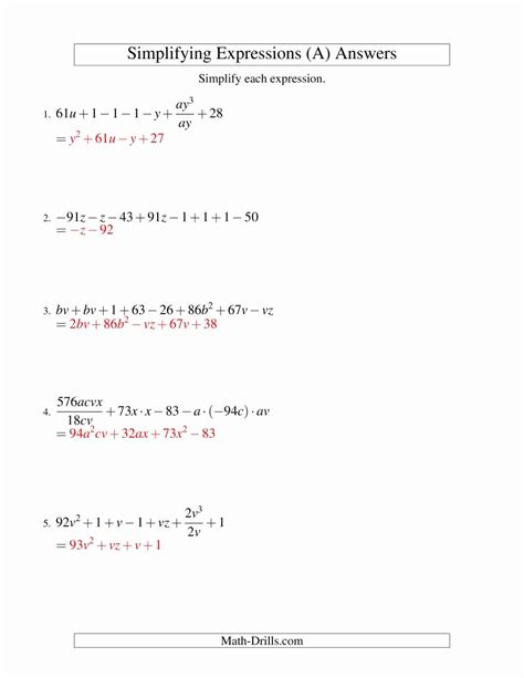 50 Simplifying Expressions Worksheet With Answers