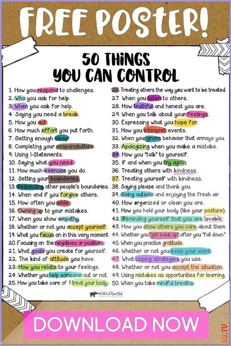 50 Things You Can Control Free Poster and Checklist Coping skills