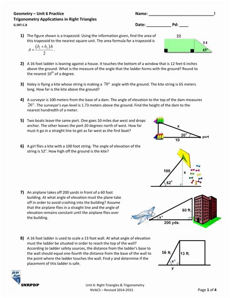 50 Trig Word Problems Worksheet
