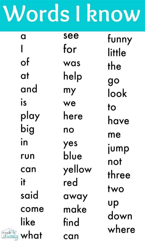 50 At Words For Kindergarten My Happy Homeschooling Words For Kindergarten - Words For Kindergarten
