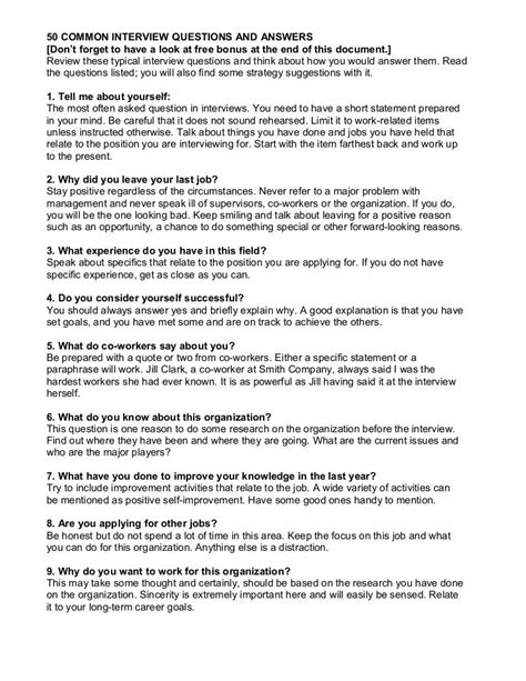 50 Common Interview Questions And Answers