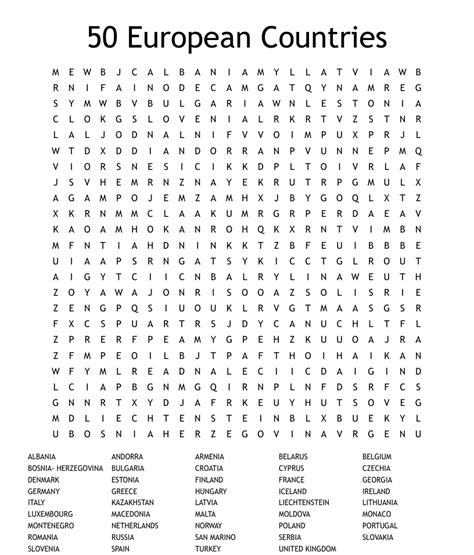 50 European Countries Word Search Wordmint Countries Of Europe Word Search Answers - Countries Of Europe Word Search Answers