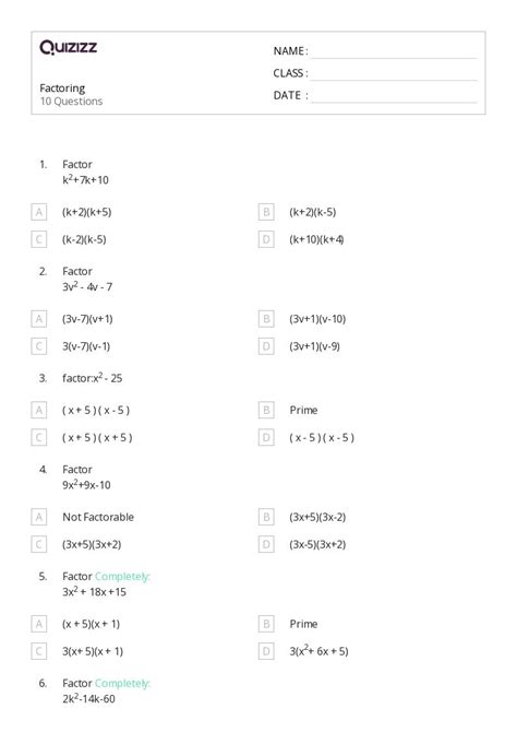 50 Factoring Worksheets On Quizizz Free Amp Printable Pre Factoring Worksheet - Pre Factoring Worksheet