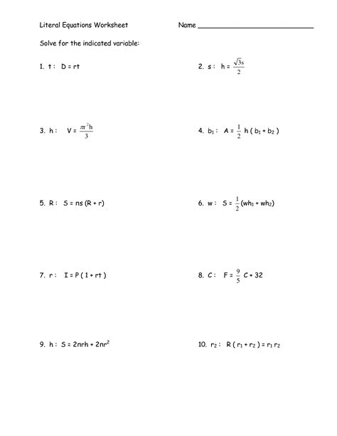 50 Literal Equations Worksheet Algebra 1 Algebra Equation Worksheet - Algebra Equation Worksheet