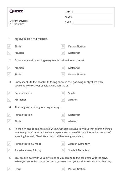 50 Literary Devices Worksheets On Quizizz Free Amp Literary Device Worksheet - Literary Device Worksheet