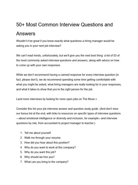 50 Most Common Interview Questions And Answers Pdf