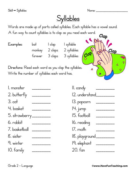 50 Multiple Syllable Words Worksheets For Kindergarten On Kindergarten Worksheets About Syllables - Kindergarten Worksheets About Syllables