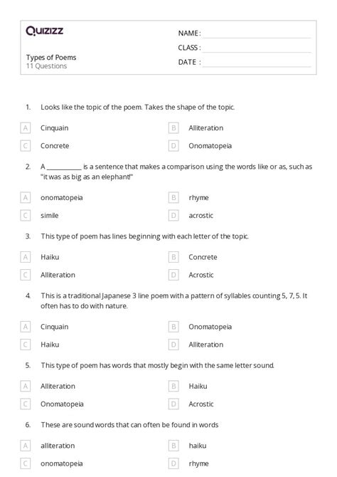 50 Poetry Worksheets On Quizizz Free Amp Printable Poetry Writing Worksheet - Poetry Writing Worksheet