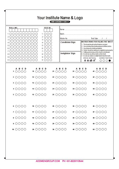 50 question omr sheet