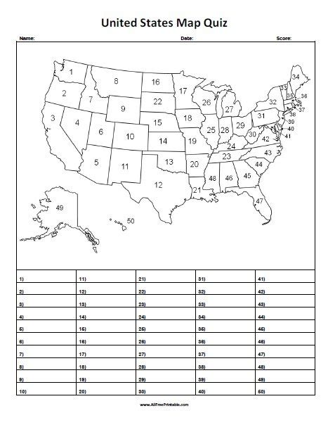 50 States Map Quiz Printable