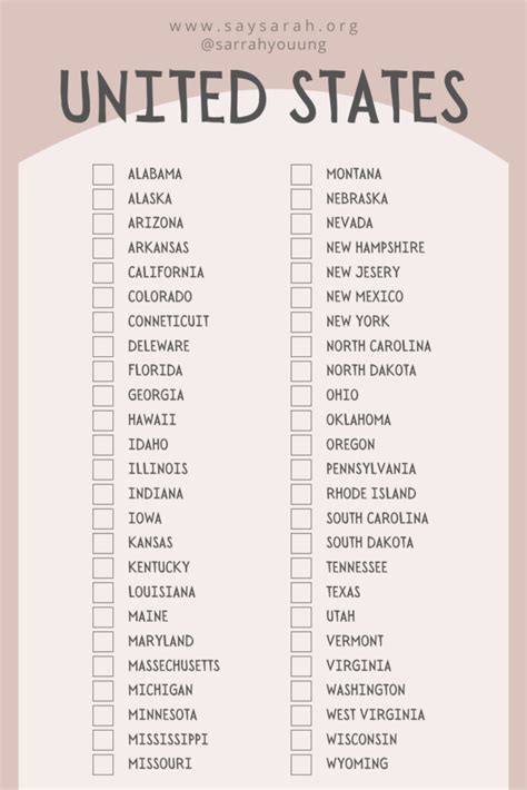 50 United States Checklist Printable Printable 50 State Checklist - Printable 50 State Checklist