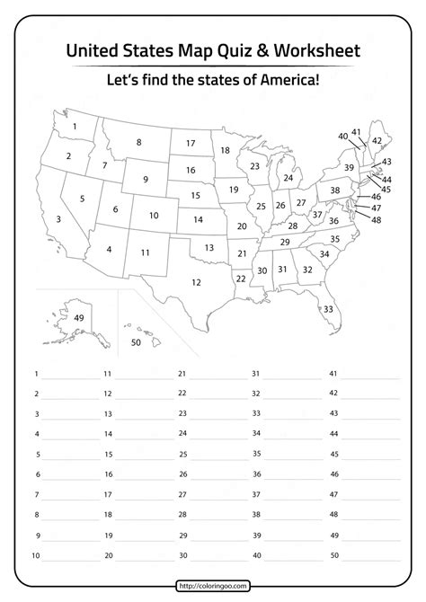 50 Us States Map Quiz Printable Worksheet Purposegames 50 States Map Worksheet - 50 States Map Worksheet