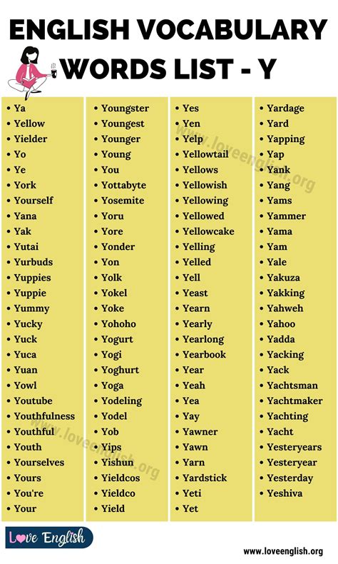 50 Words That Start With Y For Kids School Words That Start With Y - School Words That Start With Y