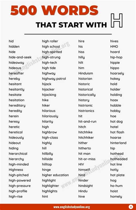 500+ Words that Start with H with Useful Examples English Study