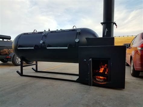 500 gallon smoker. There are any number of ways to design and build a BBQ Smoker. Hopefully this calculator will help you with the calculations. The general rule of thumb for a horizontal smoker is that the firebox should be 1/3 the size (volume) of the cooking chamber. These are just guidelines based on years building smokers but your mileage may vary! 