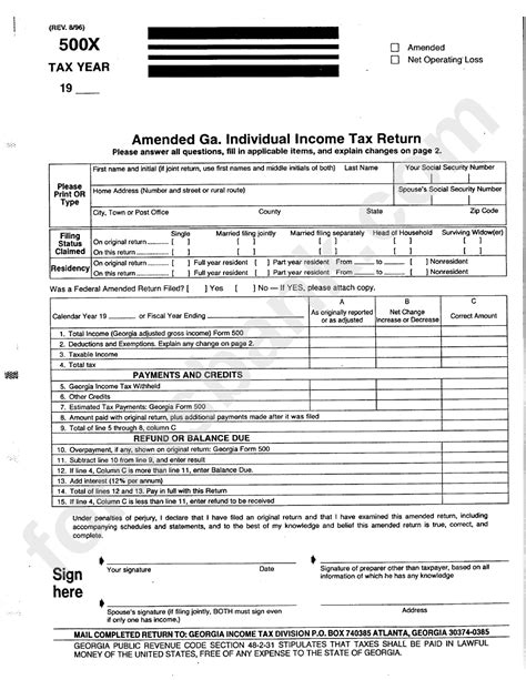 500X Amended Individual Income Tax Return Georgia …