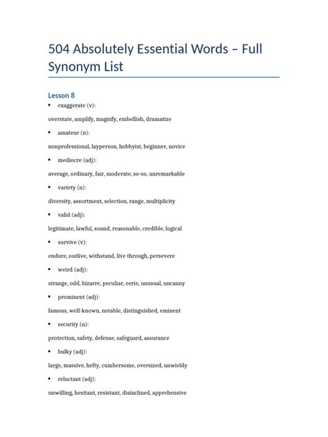 504 essential words list