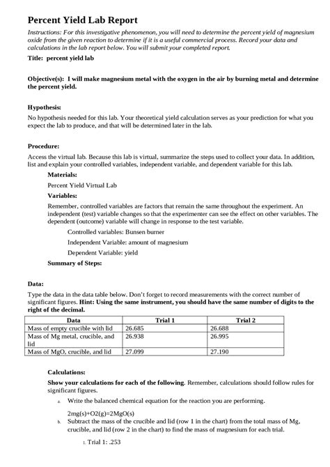 506 Percent Yield Lab Report