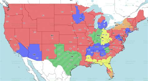 506 sports nfl map. NYJ @ NE. Den @ SD. CBS, with the doubleheader and the first pick, decides to air the Jets-Patriots game in Detroit. This forces FOX to air a late game, as unappealing as it is to a Detroit audience. Lansing still gets its full complement of 3 games (none of which are the Lions), while Grand Rapids still gets the Lions game. 