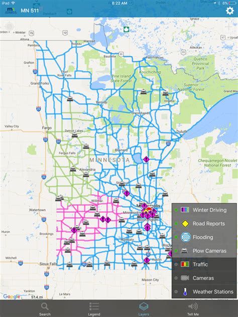 Real-time statewide map of crashes, closures, construction, winter road conditions, traffic cameras, plow locations, weather alerts, trucker restrictions, and more. Sign up to schedule SMS/email alerts for your frequent routes and areas.