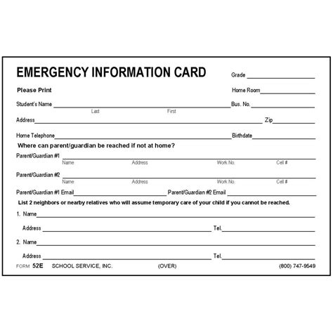 52E - Large Emergency Information Card - 4 x 6 Size