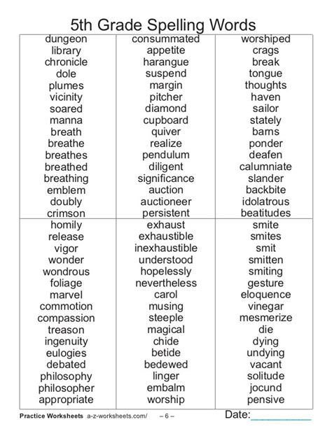 533 5th Grade Spelling Words For The Classroom Word Lists For 5th Grade - Word Lists For 5th Grade