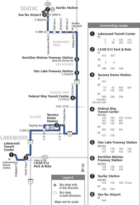 Line 620 bus, line 594 bus, line 574 bus. Take the line 620 bus from Capitol Way at 11th Ave to Lakewood Station Bay 5. Take the line 594 bus from Lakewood Station - Bay 3 to Tacoma Dome Station - Zone B. Take the line 574 bus from Tacoma Dome Station - Zone A to International Blvd & S 180th St. 2h 45m.. 
