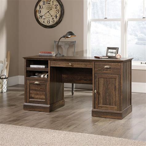 59 in. Rectangular Iron Oak 3 Drawer Executive Desk with File …