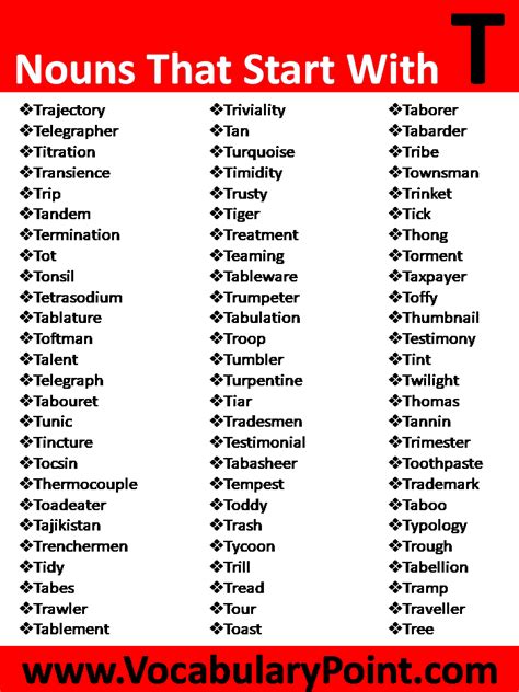 590 Nouns That Start With T Best List Nouns Beginning With T - Nouns Beginning With T