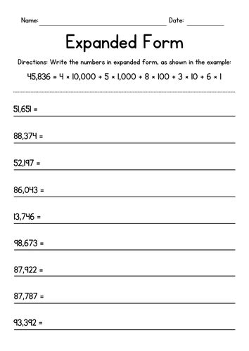5Digit Number in Expanded Form worksheet