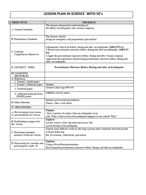 5Es Lesson Plan Version 2 Science Education Lesson Plan
