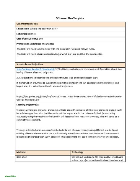 5e Lesson Plan Sample Science