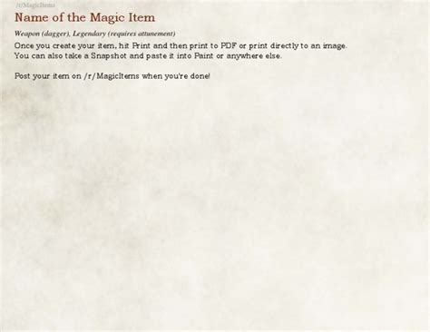 5e magic item template.  I include themes for all classes (except barbari...