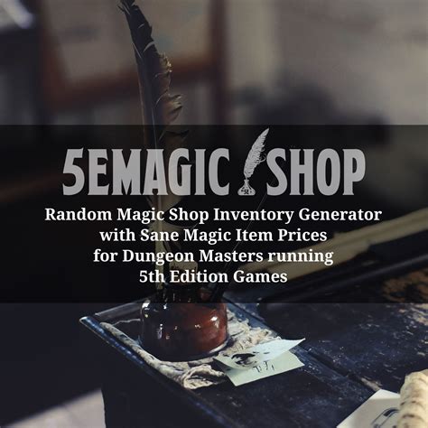 5e magic shop generator. Relevant Page Number. 188. Price Range (per DMG) 501 - 5,000 gp. Price (per Sane Prices) 3,840 gp. More details on the Potion of Invulnerability can be found at. Potion of Invulnerability Details. 