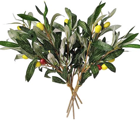 5pcs Artificial Olive Leaves Branches Fake Tree Plant Faux Green