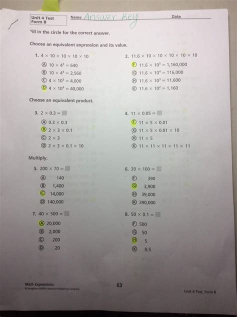 5th B Form Grade Answers
