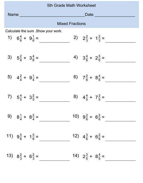 5th Grade Math Printables