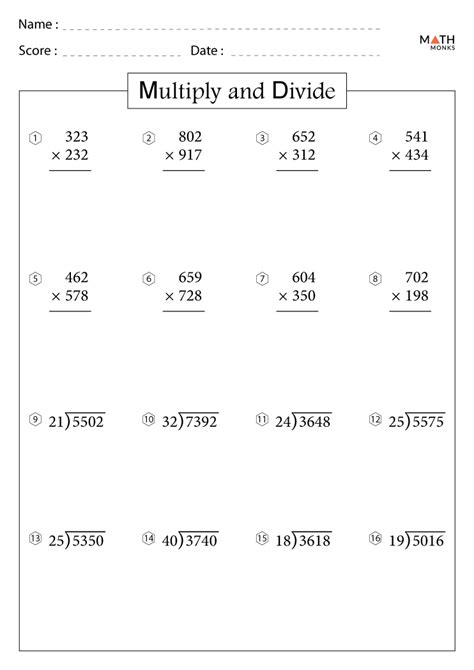 5th Grade Math Worksheets Multiplication And Division Printable Math