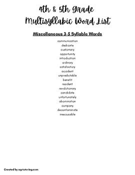 5th Grade Multisyllabic Words Form Fill Out and Sign Printable PDF