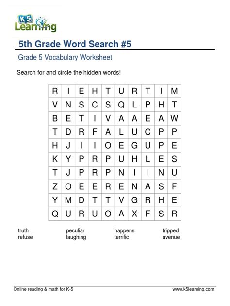5th Grade Word Search 5 PDF Worksheets Library