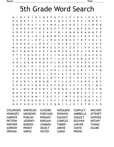 5th Grade Word Search WordMint